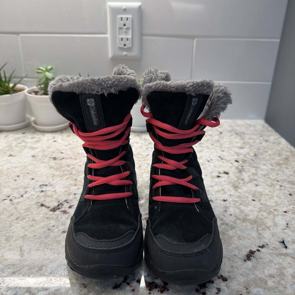 Columbia Ice Maiden II Black Waterproof Faux Fur Lace-Up Winter Snow Boots Girls